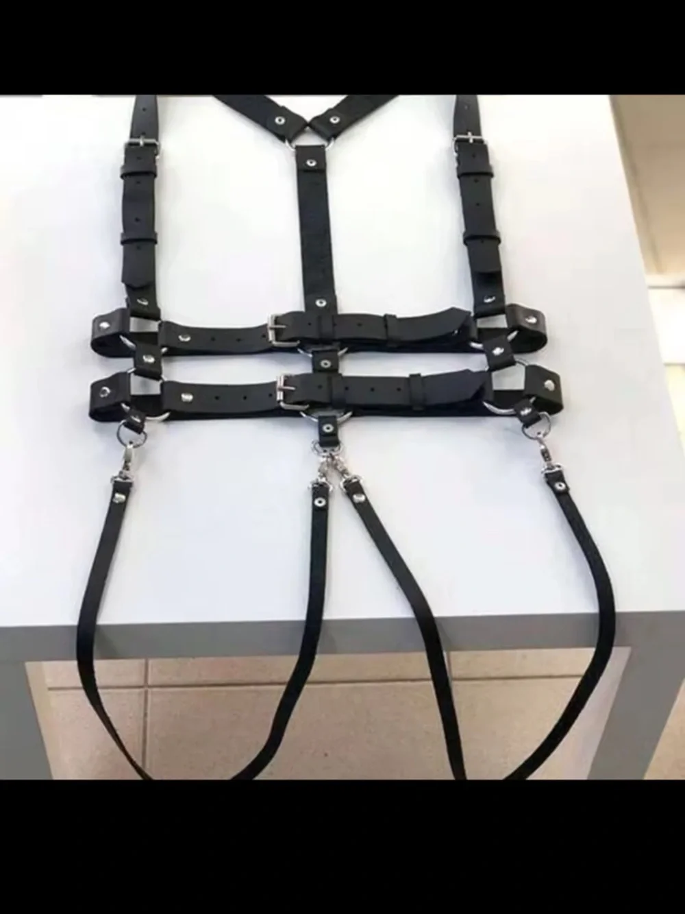 Black Leather Double Harness Suspender Belt with Metal Buckles New - Picture 5 of 8